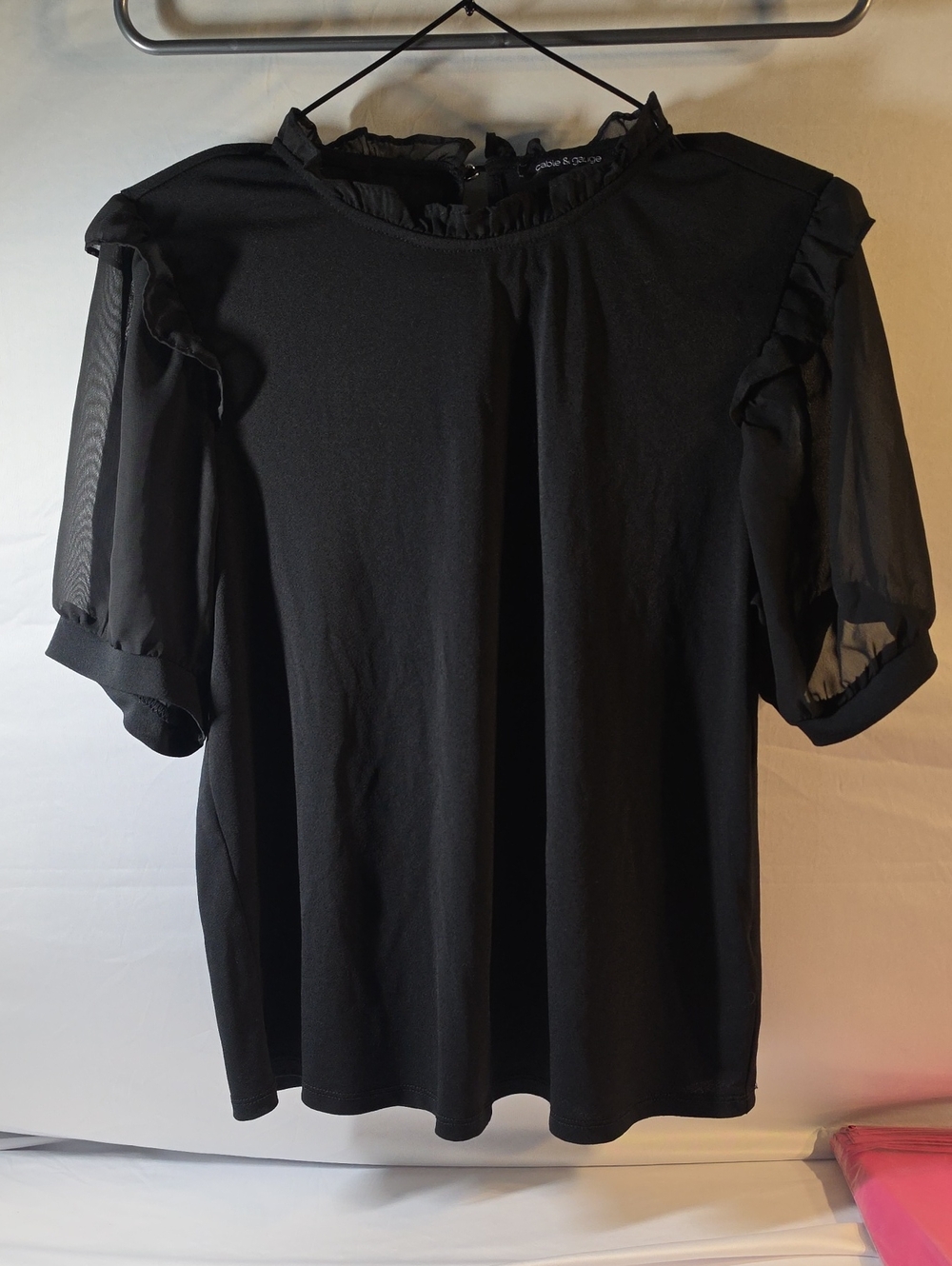 Cable & Gauge Black Sheer Ruffle Sleeve Blouse
